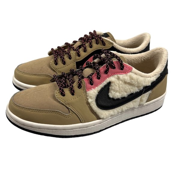 Jordan 1 Retro Low Fleece “Parachute Beige”  Women 6.5 Sneakers Fuzzy Tan Pink - Picture 13 of 16